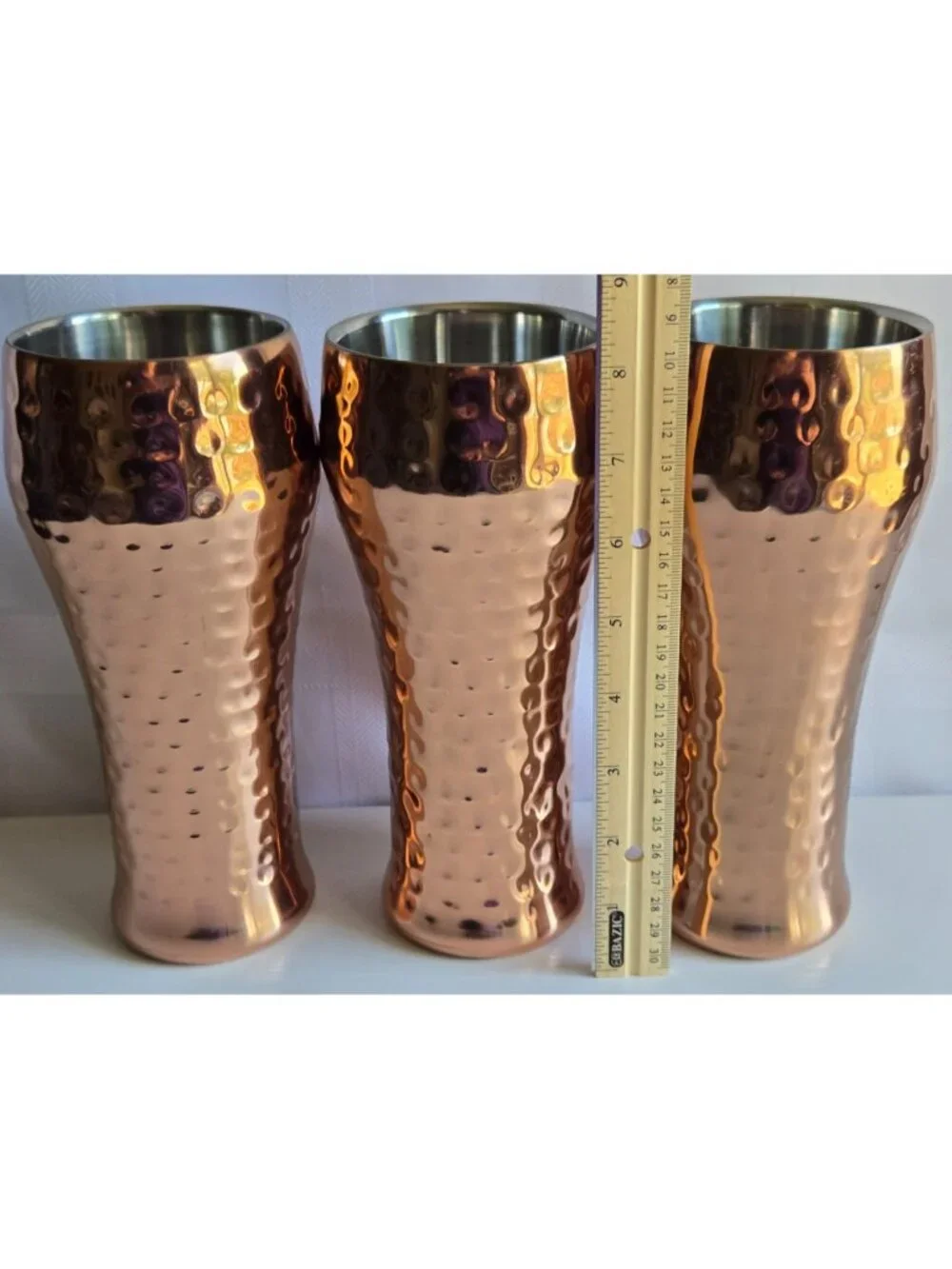 Hammered Copper Tapered Tumblers, 3-Piece Metal Drinking Cups Set for 3